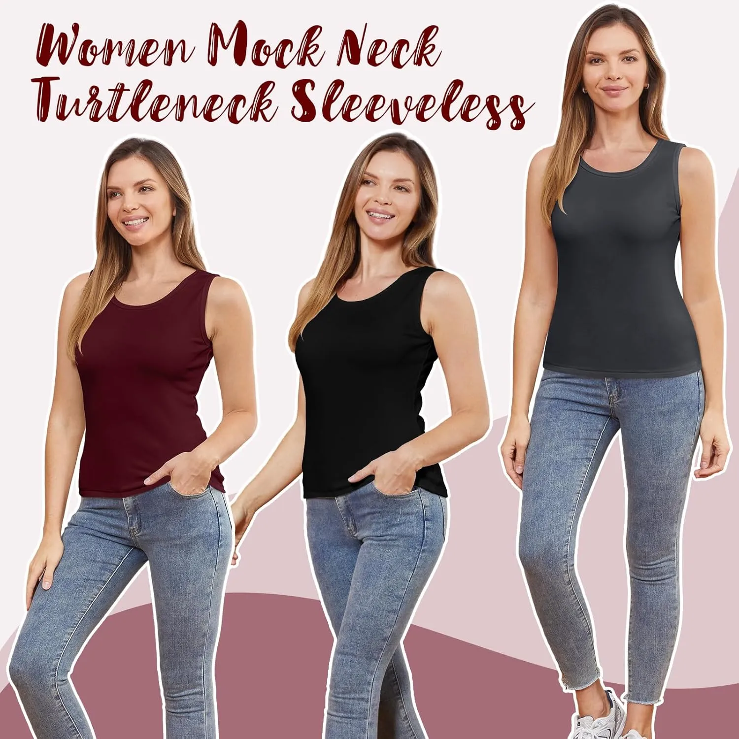 3 Pcs Womens Thermal Tank Tops Fleece Cami Underwear Tops Soft Sleeveless Undershirt Warm Base Layer Vest
