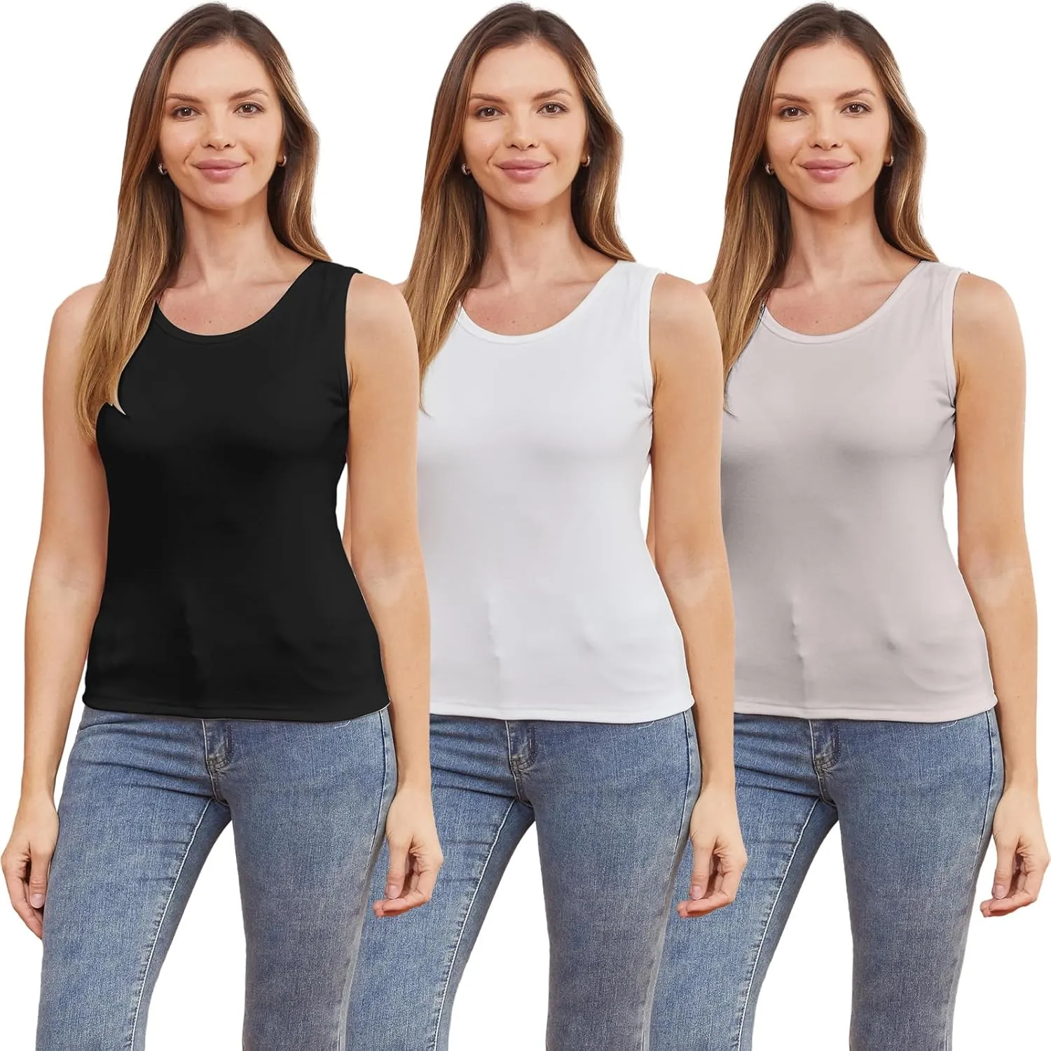 3 Pcs Womens Thermal Tank Tops Fleece Cami Underwear Tops Soft Sleeveless Undershirt Warm Base Layer Vest