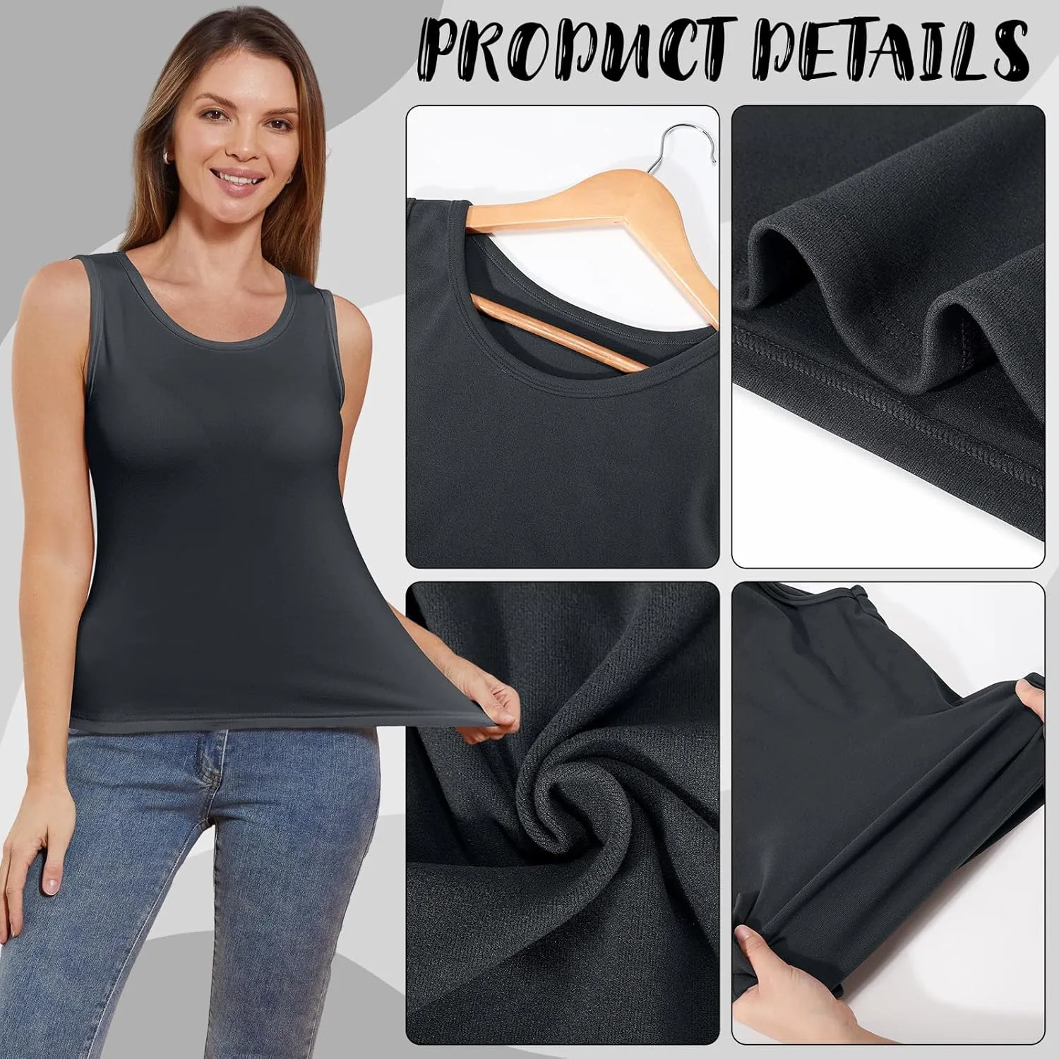 3 Pcs Womens Thermal Tank Tops Fleece Cami Underwear Tops Soft Sleeveless Undershirt Warm Base Layer Vest
