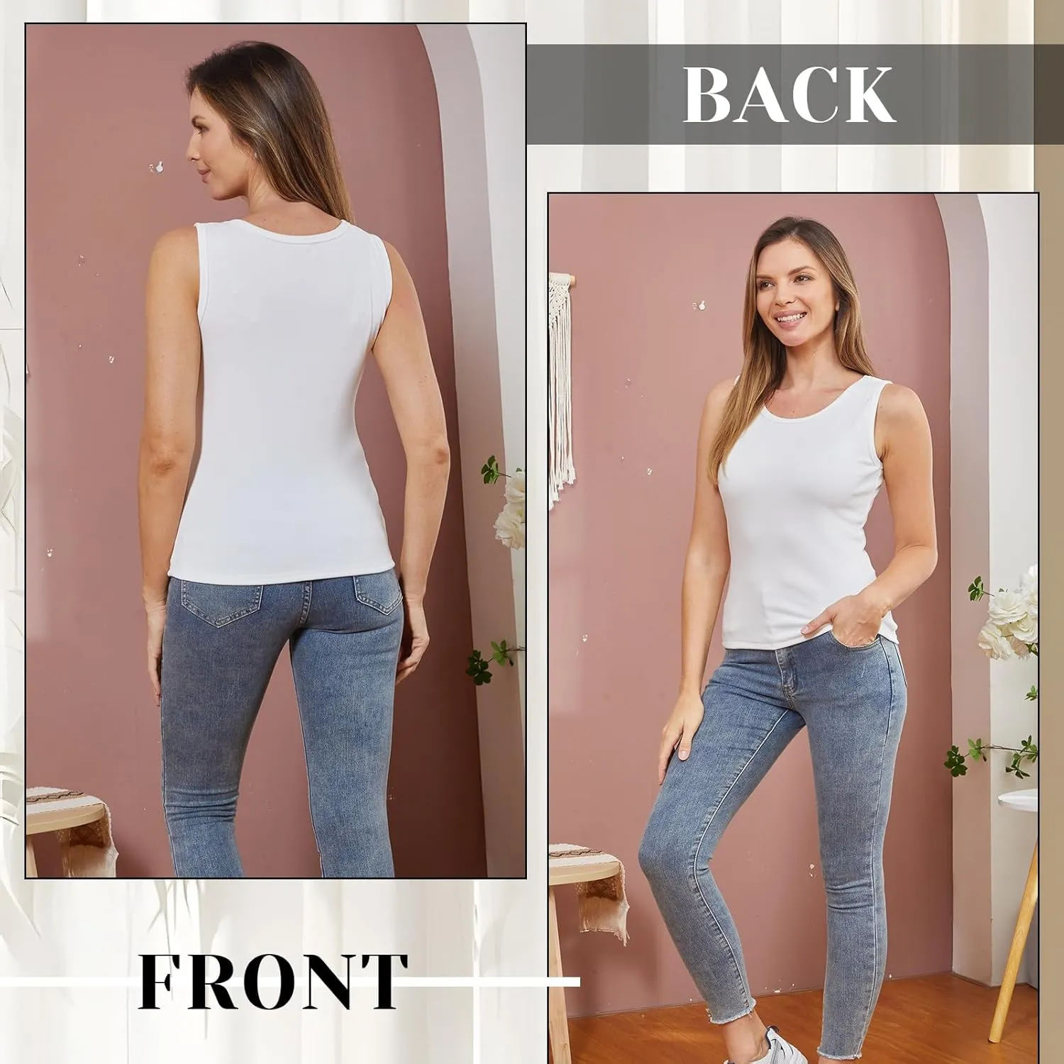 3 Pcs Womens Thermal Tank Tops Fleece Cami Underwear Tops Soft Sleeveless Undershirt Warm Base Layer Vest
