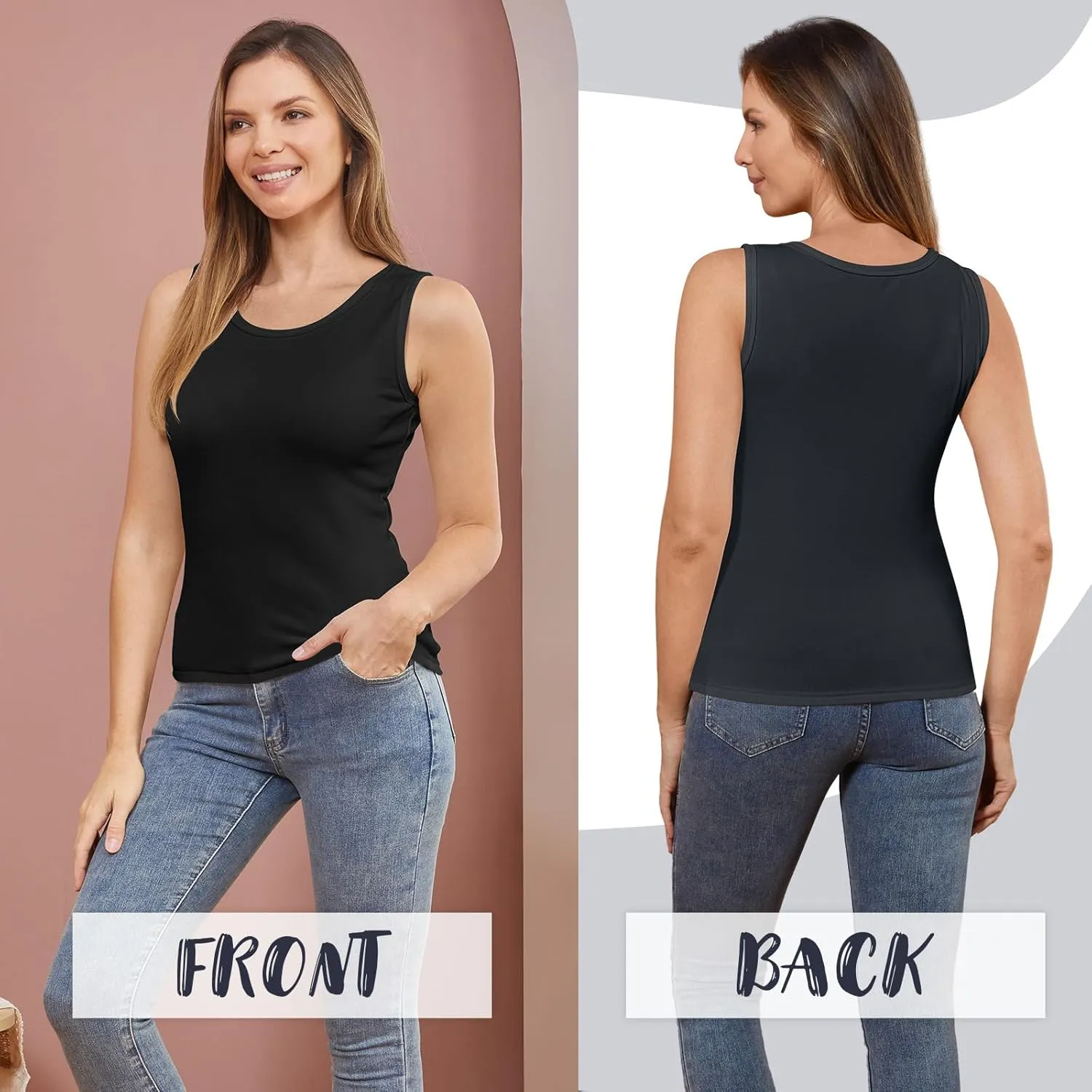 3 Pcs Womens Thermal Tank Tops Fleece Cami Underwear Tops Soft Sleeveless Undershirt Warm Base Layer Vest