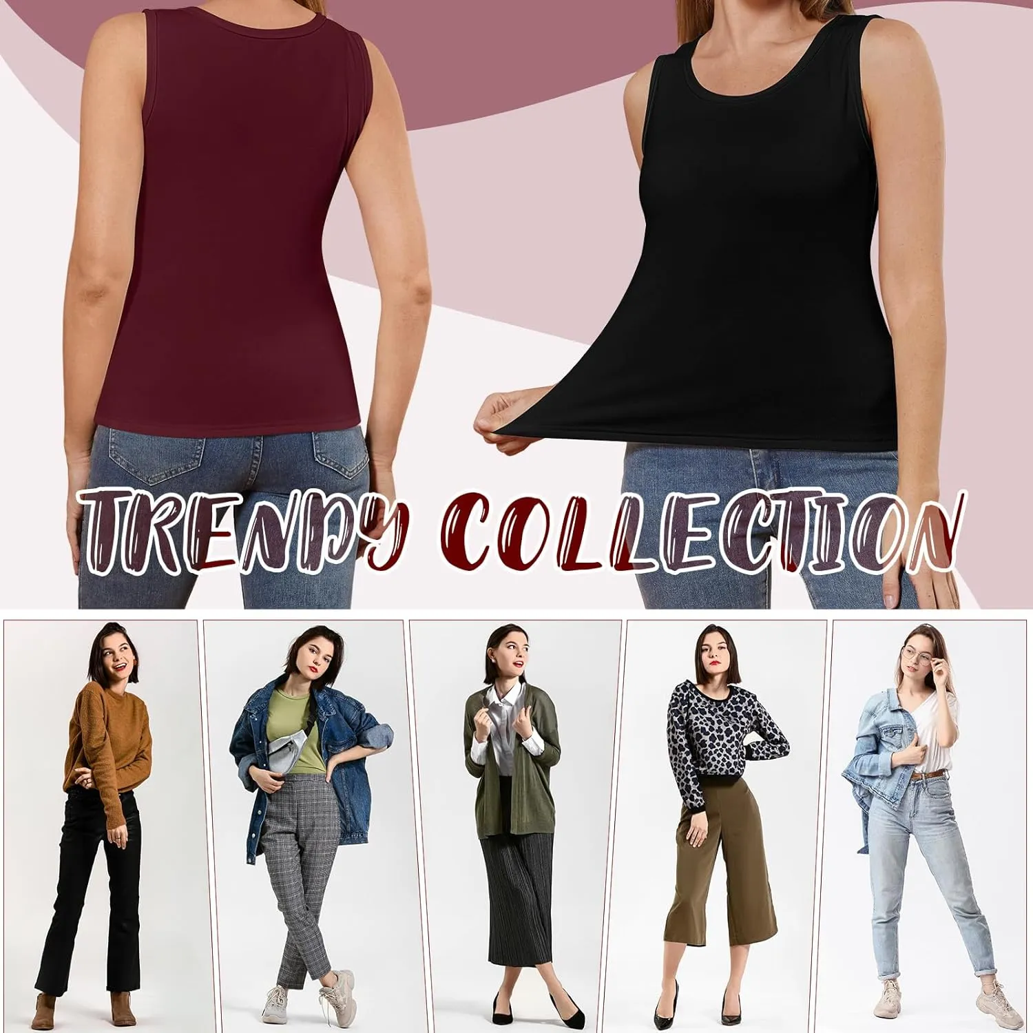 3 Pcs Womens Thermal Tank Tops Fleece Cami Underwear Tops Soft Sleeveless Undershirt Warm Base Layer Vest