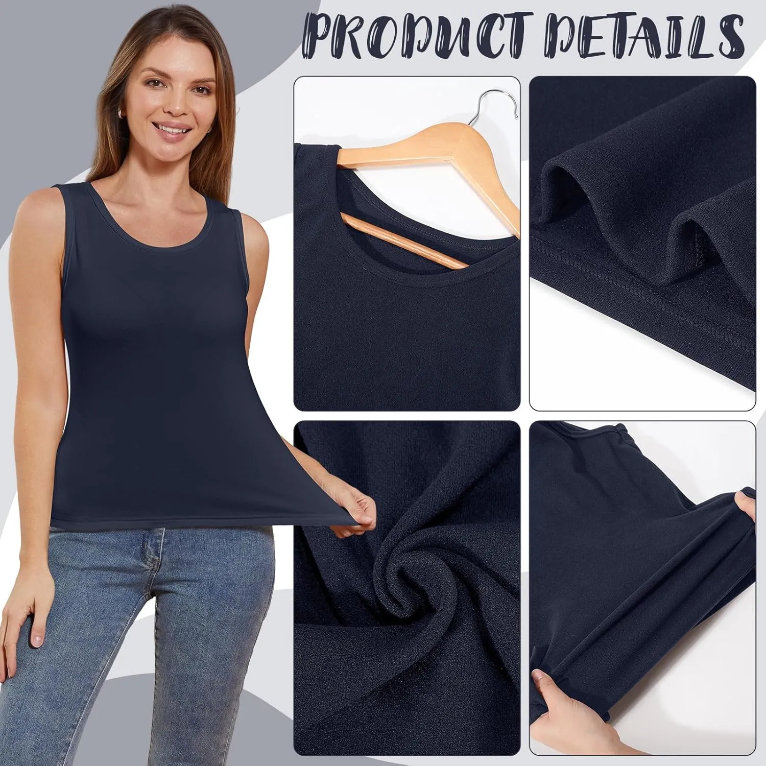 3 Pcs Womens Thermal Tank Tops Fleece Cami Underwear Tops Soft Sleeveless Undershirt Warm Base Layer Vest