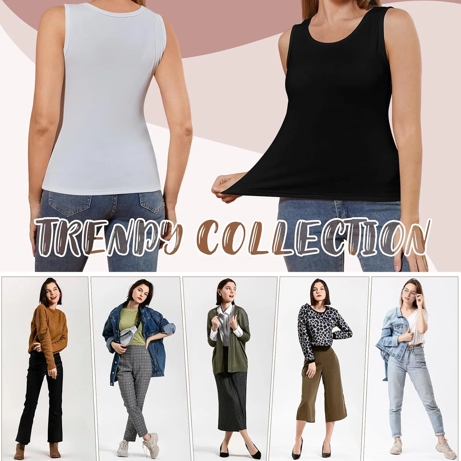 3 Pcs Womens Thermal Tank Tops Fleece Cami Underwear Tops Soft Sleeveless Undershirt Warm Base Layer Vest