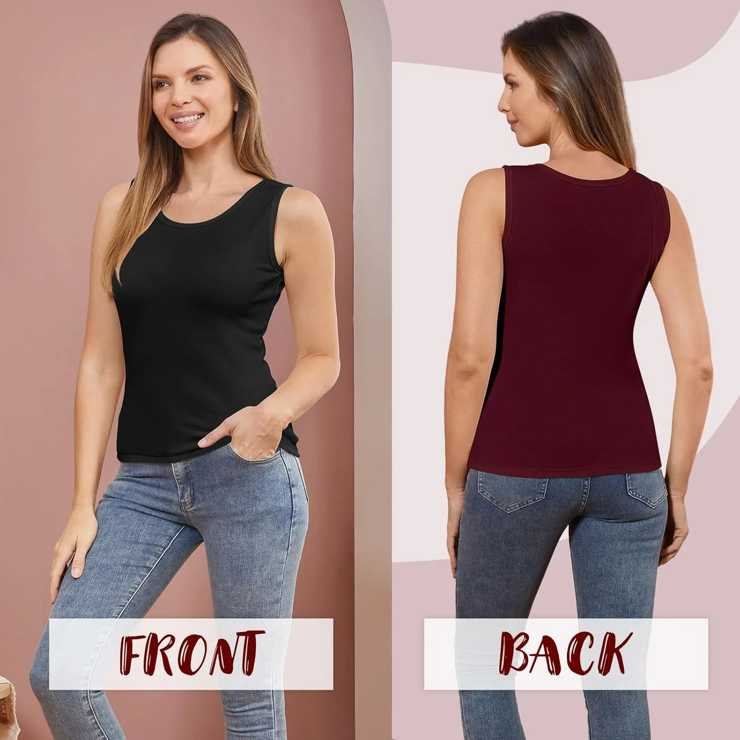 3 Pcs Womens Thermal Tank Tops Fleece Cami Underwear Tops Soft Sleeveless Undershirt Warm Base Layer Vest