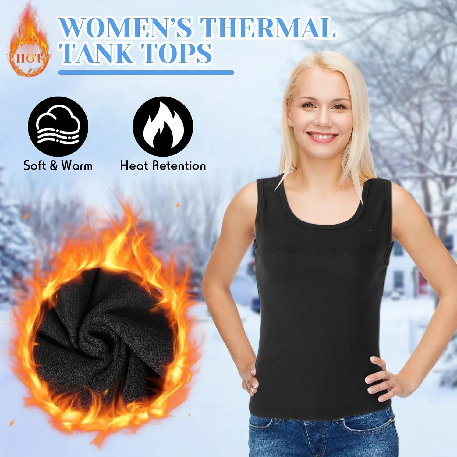 3 Pcs Womens Thermal Tank Tops Fleece Cami Underwear Tops Soft Sleeveless Undershirt Warm Base Layer Vest