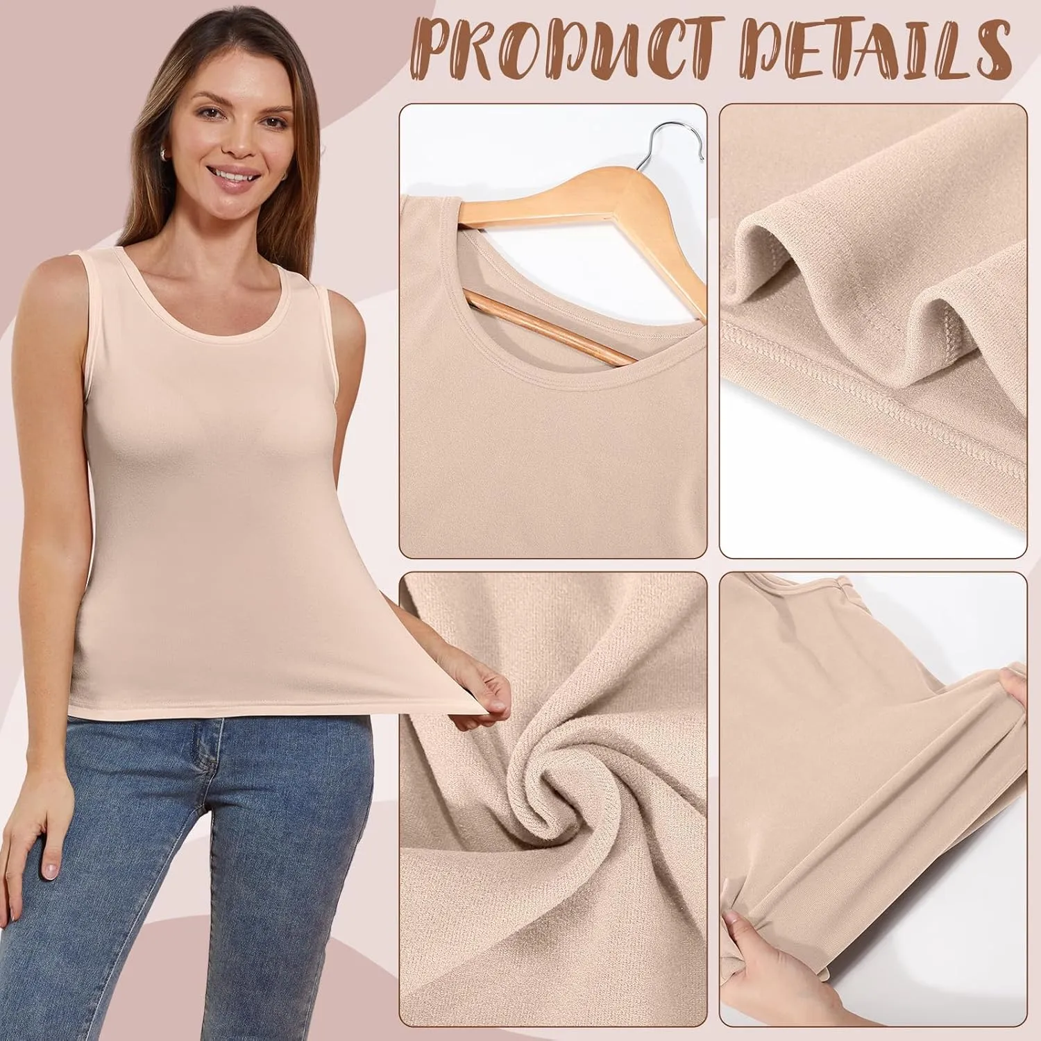 3 Pcs Womens Thermal Tank Tops Fleece Cami Underwear Tops Soft Sleeveless Undershirt Warm Base Layer Vest