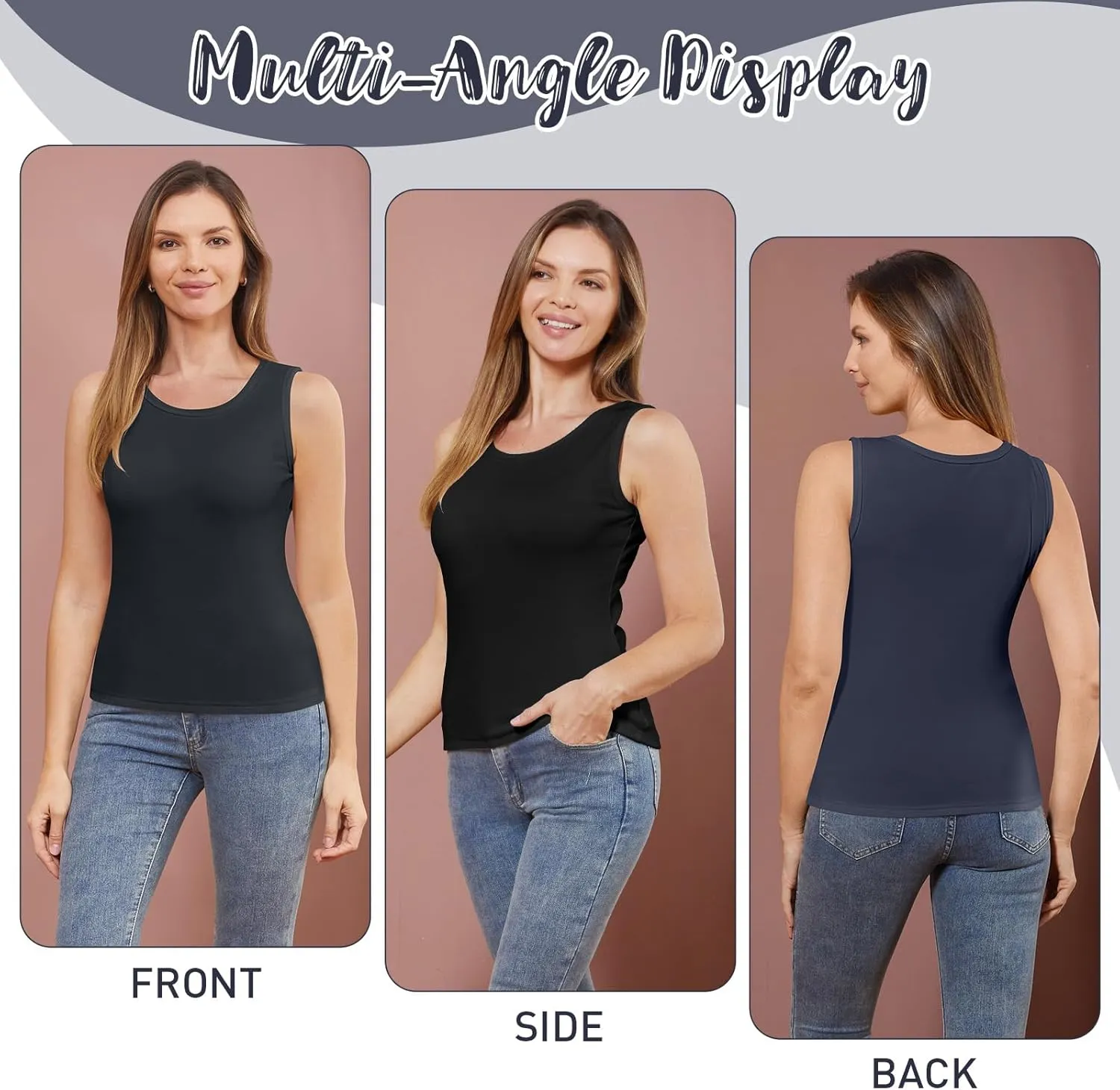 3 Pcs Womens Thermal Tank Tops Fleece Cami Underwear Tops Soft Sleeveless Undershirt Warm Base Layer Vest