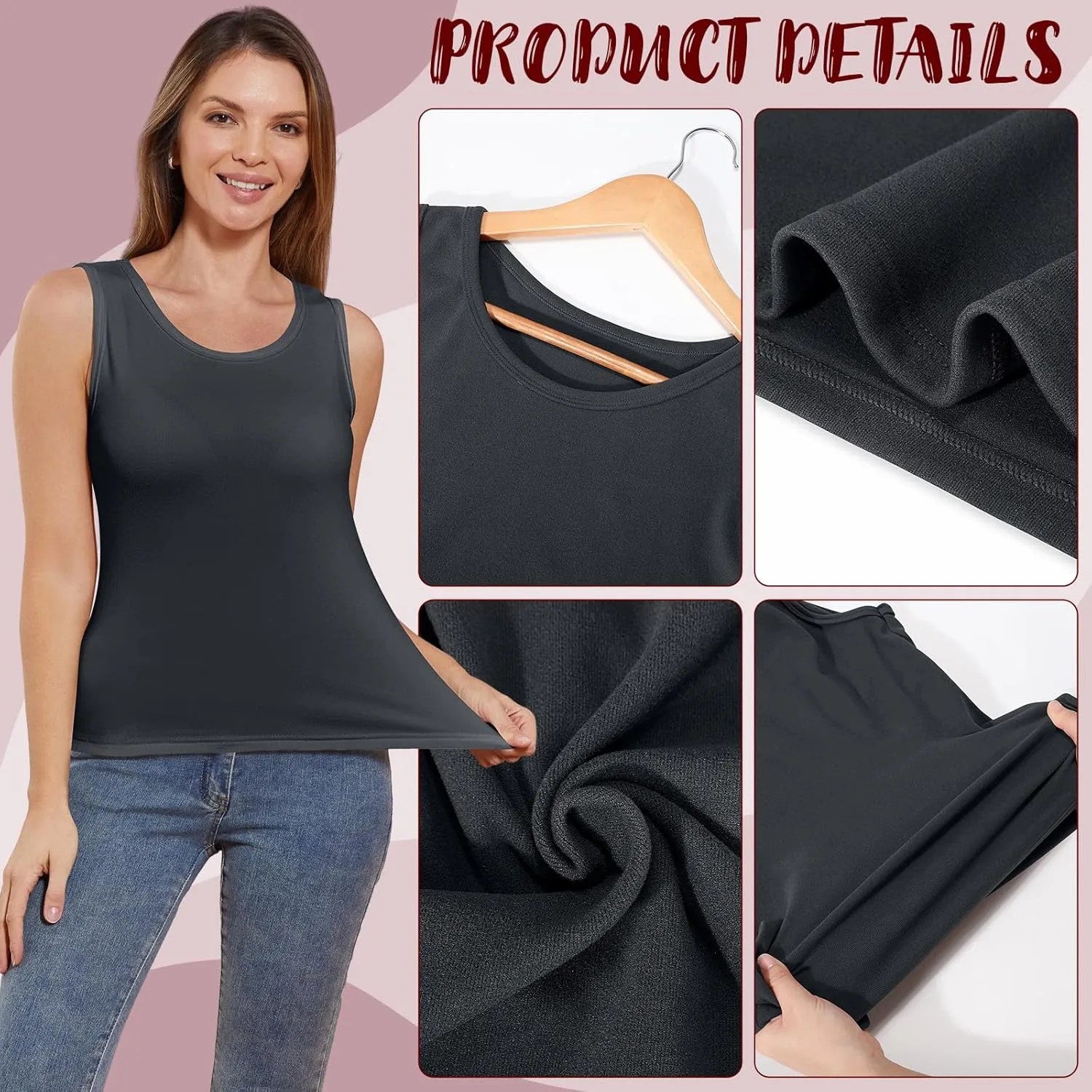 3 Pcs Womens Thermal Tank Tops Fleece Cami Underwear Tops Soft Sleeveless Undershirt Warm Base Layer Vest