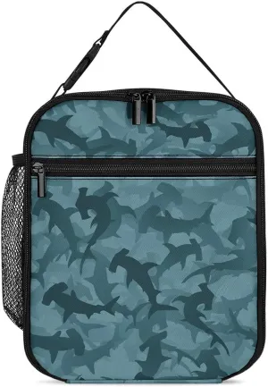 Abstract Shark Pattern Lunch Bag for Men Women Small Reusable Leakproof Insulated Lunch Box Adjustable Handbag
