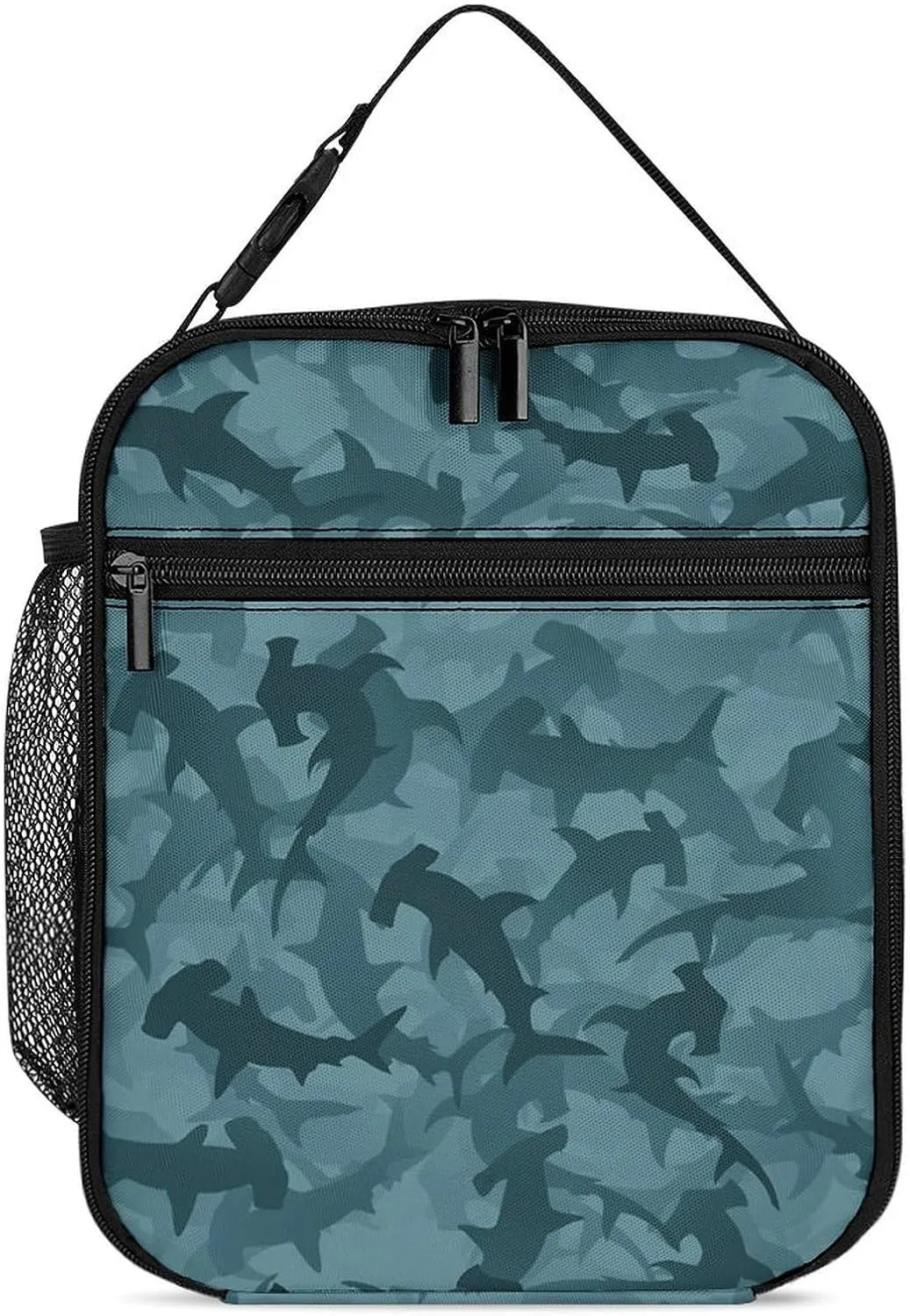 Abstract Shark Pattern Lunch Bag for Men Women Small Reusable Leakproof Insulated Lunch Box Adjustable Handbag