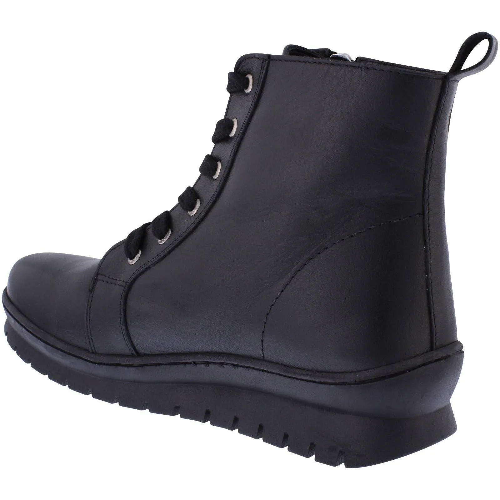 Adesso A7043 Kirsty Ladies Black Leather Zip & Lace Ankle Boots