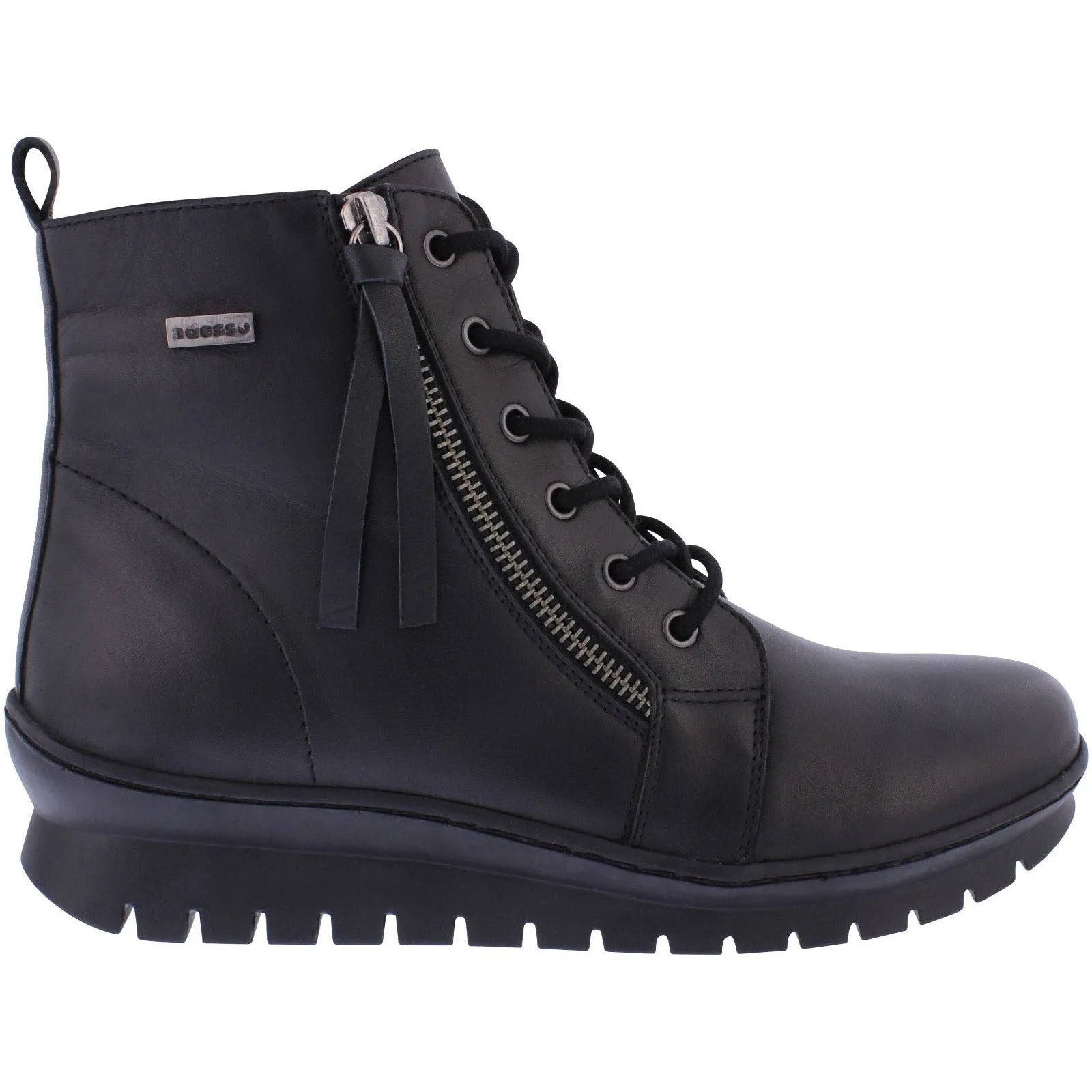 Adesso A7043 Kirsty Ladies Black Leather Zip & Lace Ankle Boots