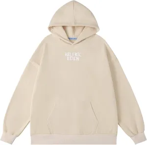 Aelfric Eden Women Hoodies Oversized Fleece Sweatshirts Unisex Solid Basic Letter Hoodie Long Sleeve Fall Y2k Pullovers Top