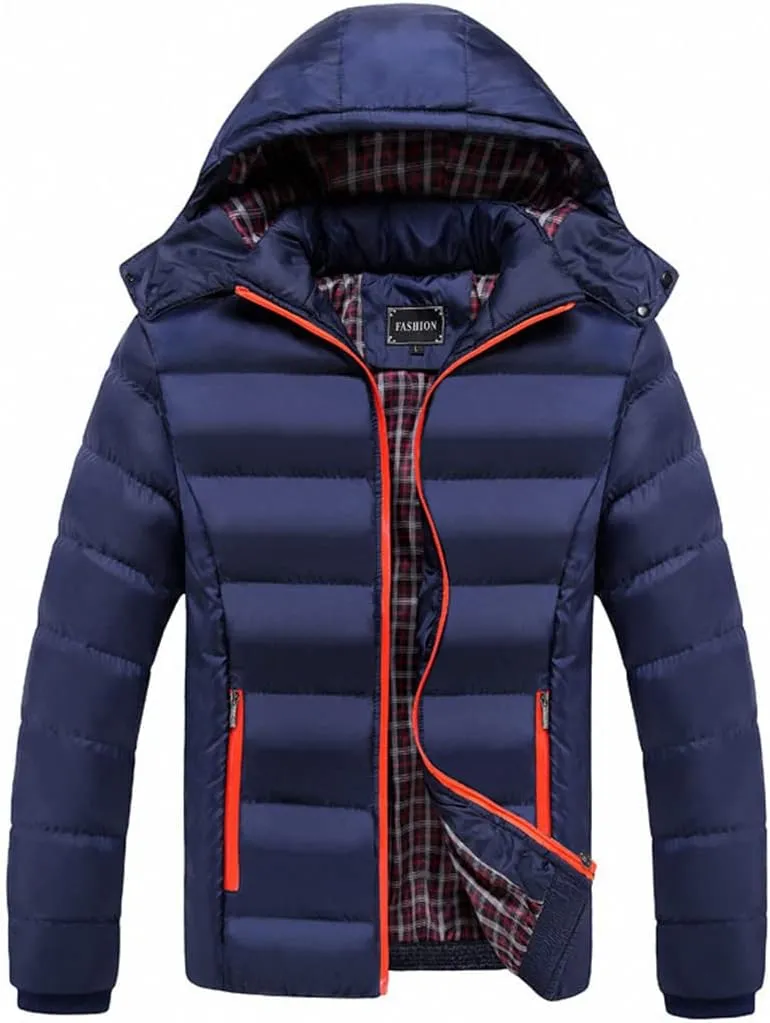 Alloaone Men's Winter Coat Warm Thick Jackets Cotton Padded Casual Hooded Parkas