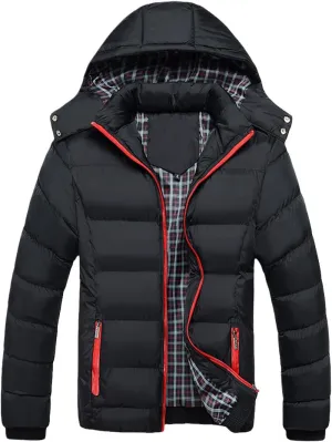 Alloaone Men's Winter Coat Warm Thick Jackets Cotton Padded Casual Hooded Parkas