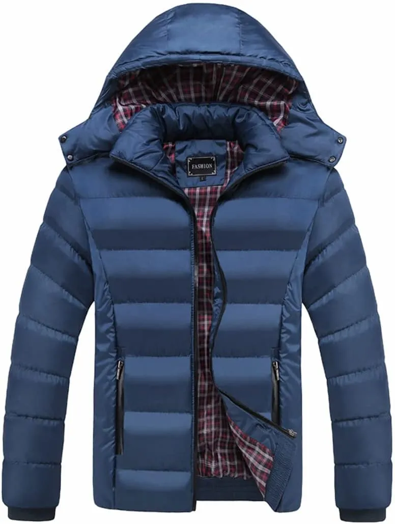 Alloaone Men's Winter Coat Warm Thick Jackets Cotton Padded Casual Hooded Parkas