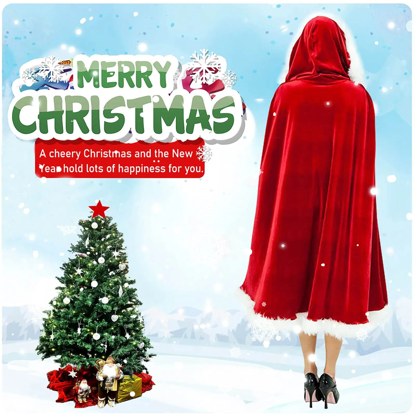 AOFITEE Unisex Adult Cute Santa Cloak Velvet Hooded Cape Robe Christmas Costume