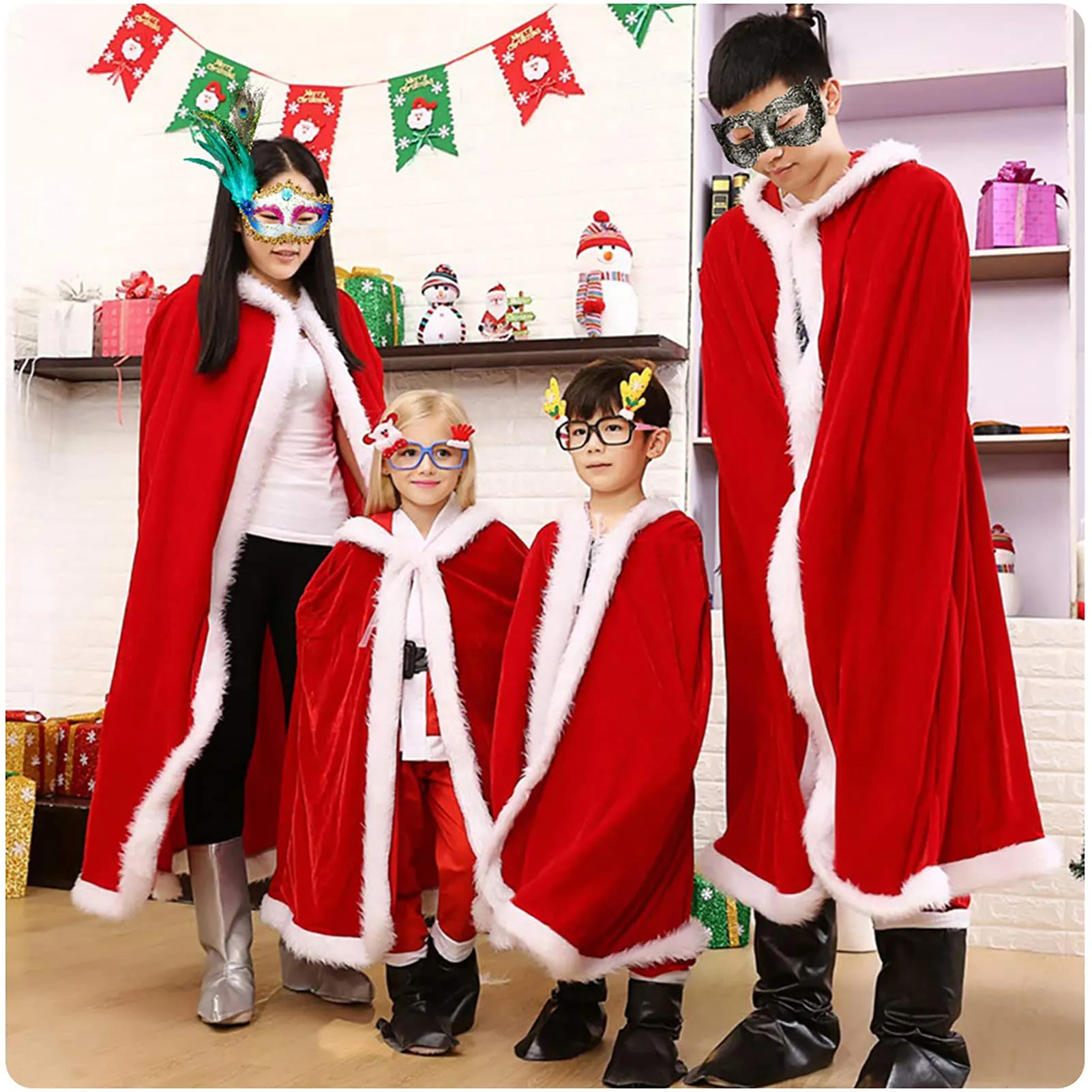 AOFITEE Unisex Adult Cute Santa Cloak Velvet Hooded Cape Robe Christmas Costume