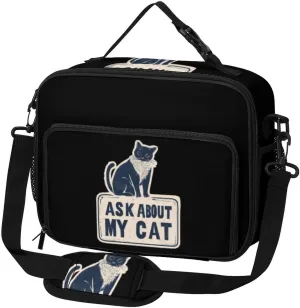 Ask About My Cat Large Insulated Lunch Bag Reusable Lunch Cooler Bags Tote for Work Picnic Outdoor
