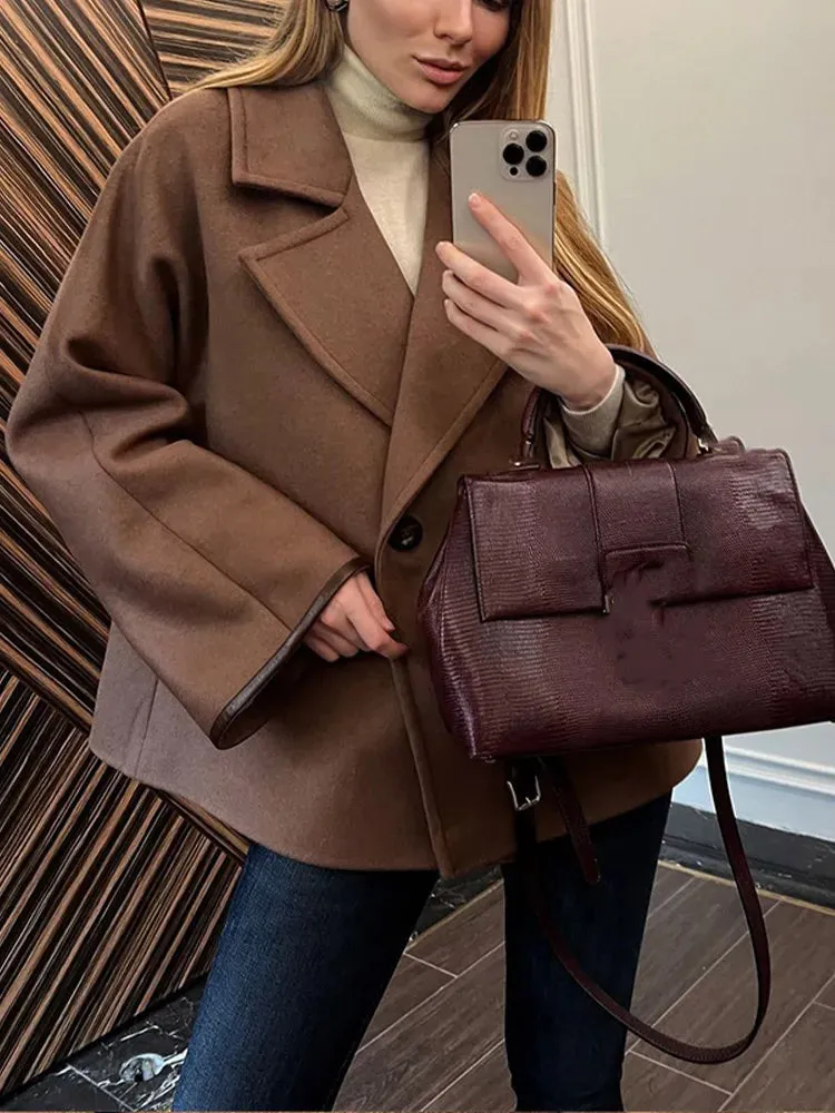 Back To School Joskaa Elegant Solid Color Double Breasted Women's Wool Coats Casual Collar Warm Long Sleeve Jacket Autumn Office Lady Street Outerwear