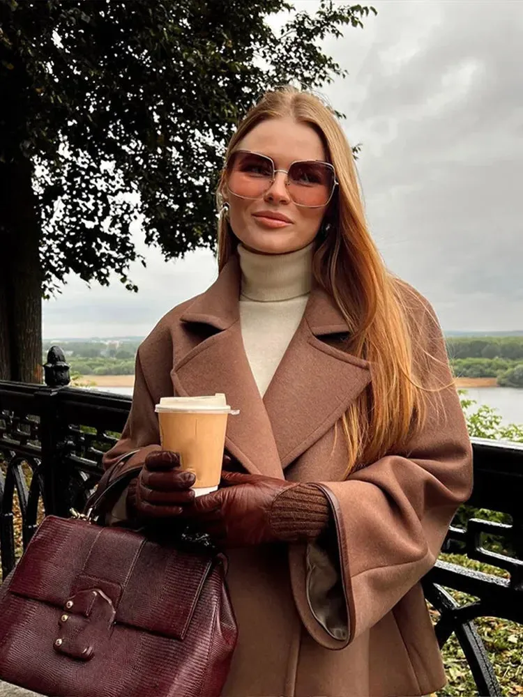 Back To School Joskaa Elegant Solid Color Double Breasted Women's Wool Coats Casual Collar Warm Long Sleeve Jacket Autumn Office Lady Street Outerwear