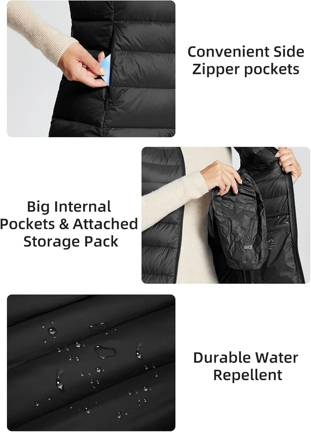 baleaf Women's Ultra-lightweight Long Down Vest Packable Water Resistant Sleeveless Jacket