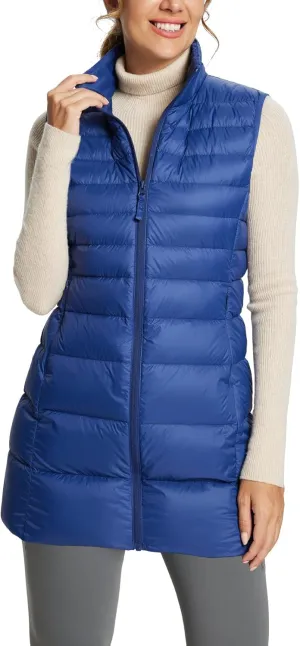 baleaf Women's Ultra-lightweight Long Down Vest Packable Water Resistant Sleeveless Jacket