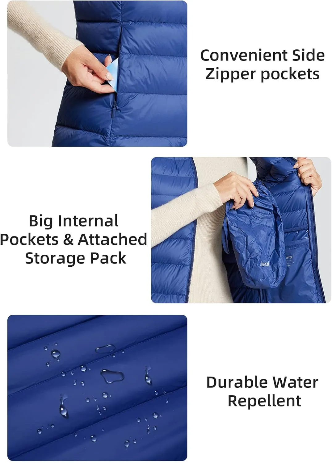 baleaf Women's Ultra-lightweight Long Down Vest Packable Water Resistant Sleeveless Jacket