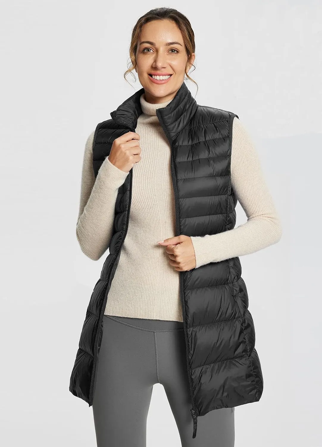 baleaf Women's Ultra-lightweight Long Down Vest Packable Water Resistant Sleeveless Jacket