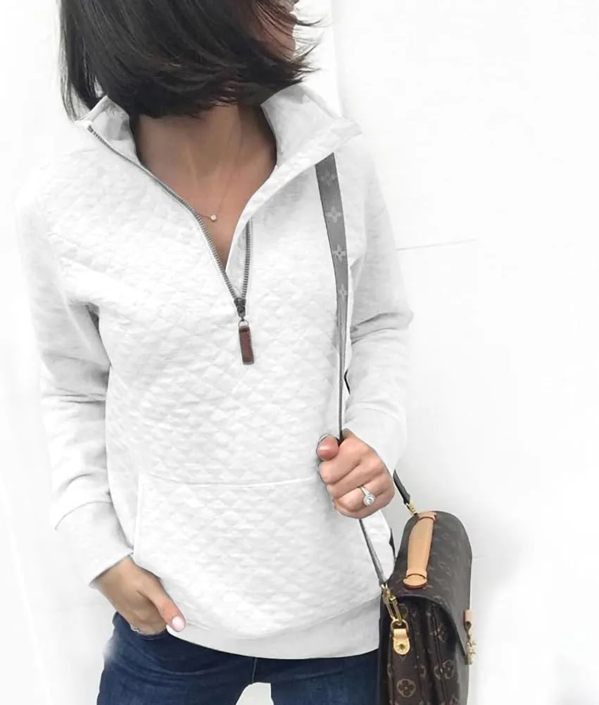 Barlver Womens Fashion Quarter Zip Stand Collar Sweatshirts Long Sleeve Plain Casual Ladies Pullovers Shirts Tops