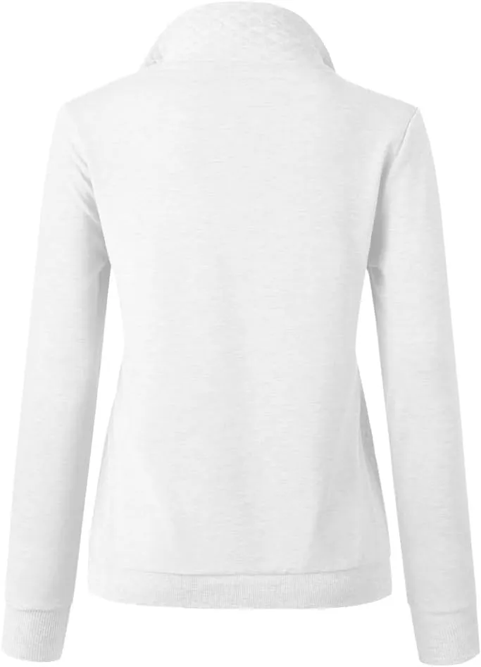 Barlver Womens Fashion Quarter Zip Stand Collar Sweatshirts Long Sleeve Plain Casual Ladies Pullovers Shirts Tops