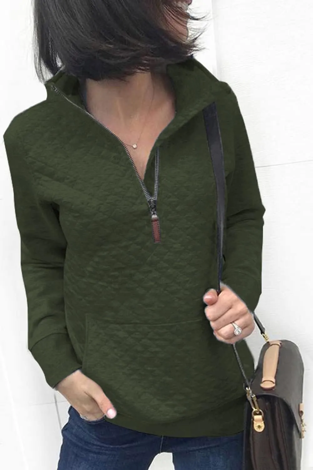 Barlver Womens Fashion Quarter Zip Stand Collar Sweatshirts Long Sleeve Plain Casual Ladies Pullovers Shirts Tops