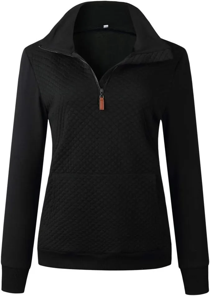 Barlver Womens Fashion Quarter Zip Stand Collar Sweatshirts Long Sleeve Plain Casual Ladies Pullovers Shirts Tops