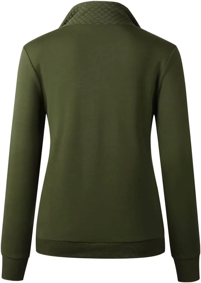 Barlver Womens Fashion Quarter Zip Stand Collar Sweatshirts Long Sleeve Plain Casual Ladies Pullovers Shirts Tops