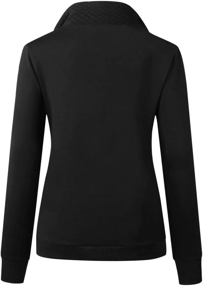 Barlver Womens Fashion Quarter Zip Stand Collar Sweatshirts Long Sleeve Plain Casual Ladies Pullovers Shirts Tops