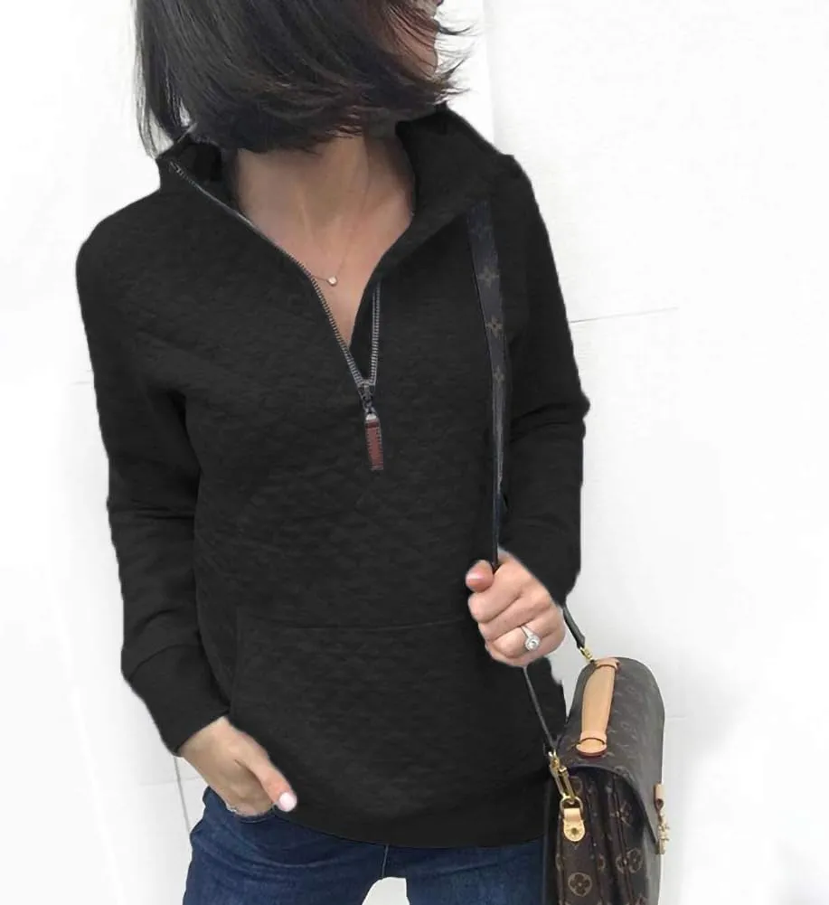 Barlver Womens Fashion Quarter Zip Stand Collar Sweatshirts Long Sleeve Plain Casual Ladies Pullovers Shirts Tops