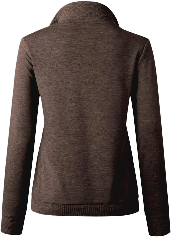 Barlver Womens Fashion Quarter Zip Stand Collar Sweatshirts Long Sleeve Plain Casual Ladies Pullovers Shirts Tops