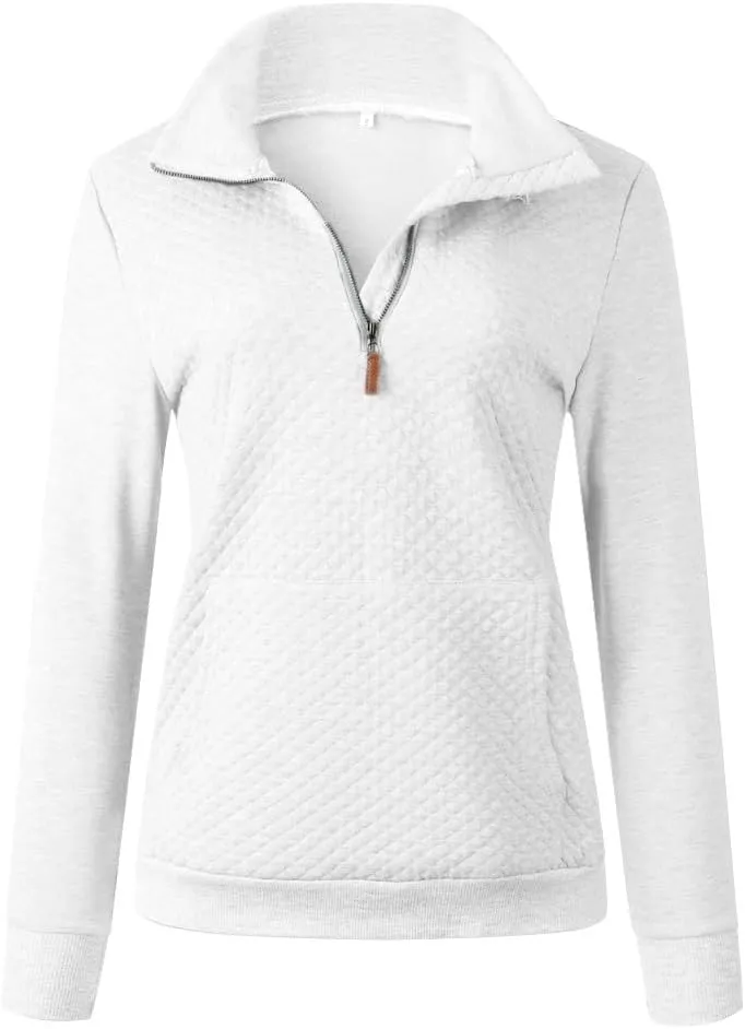 Barlver Womens Fashion Quarter Zip Stand Collar Sweatshirts Long Sleeve Plain Casual Ladies Pullovers Shirts Tops