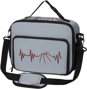 Basketball Heartbeat Large Insulated Lunch Bag Reusable Lunch Cooler Bags Tote for Work Picnic Outdoor