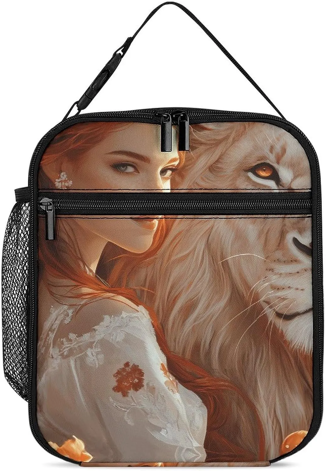 Beauty And Lion Lunch Bag for Men Women Small Reusable Leakproof Insulated Lunch Box Adjustable Handbag