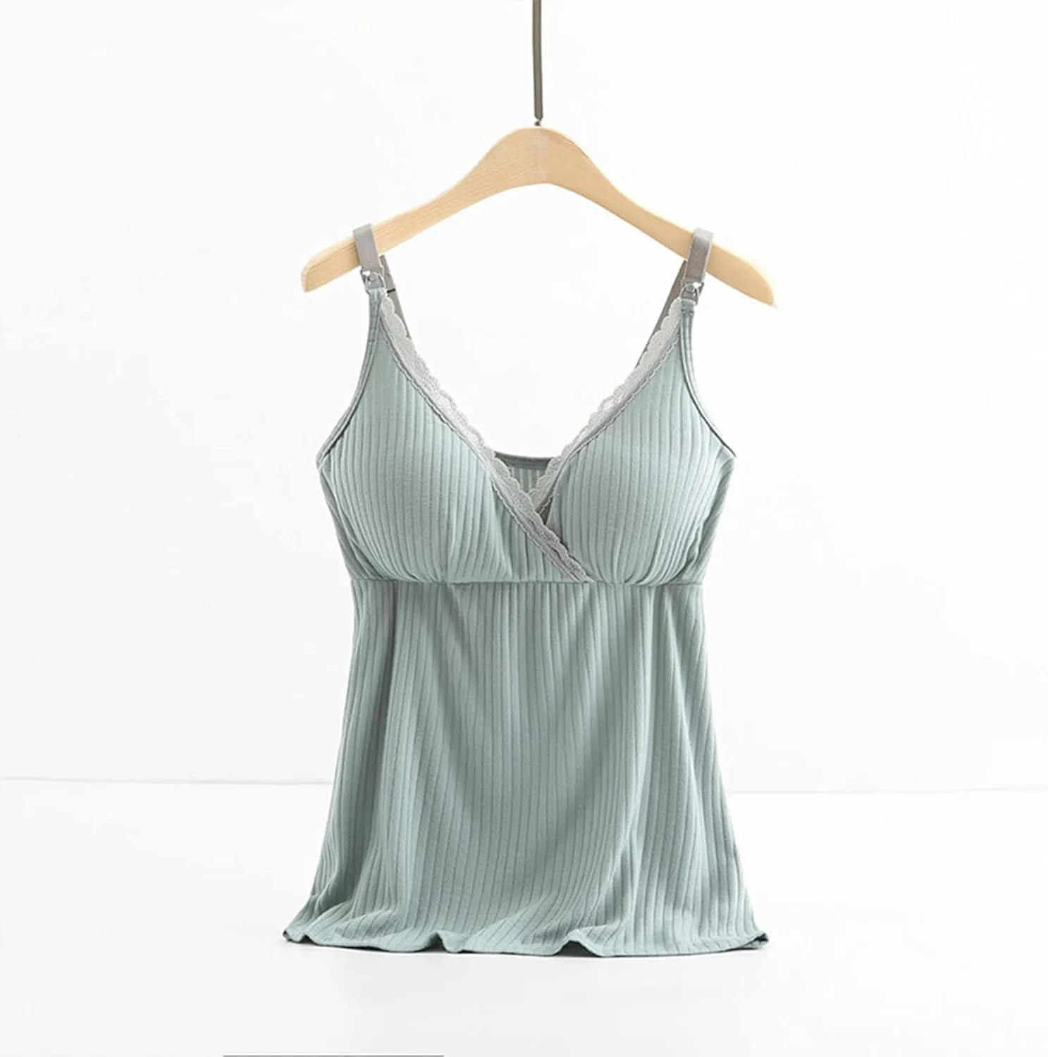 Binmer Nursing Cami Tank Tops for Breastfeeding Women with Built in Bra Sleeveless V Neck Camisole Soft Comfy Pregnant Shirts