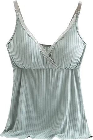 Binmer Nursing Cami Tank Tops for Breastfeeding Women with Built in Bra Sleeveless V Neck Camisole Soft Comfy Pregnant Shirts