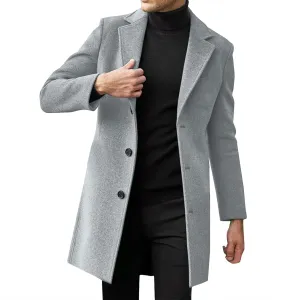 Black Trench Coat Men Costume Casual Trench Slim Fit Notched Collar Long Jacket Warm Winter Soft Vintage Overcoat