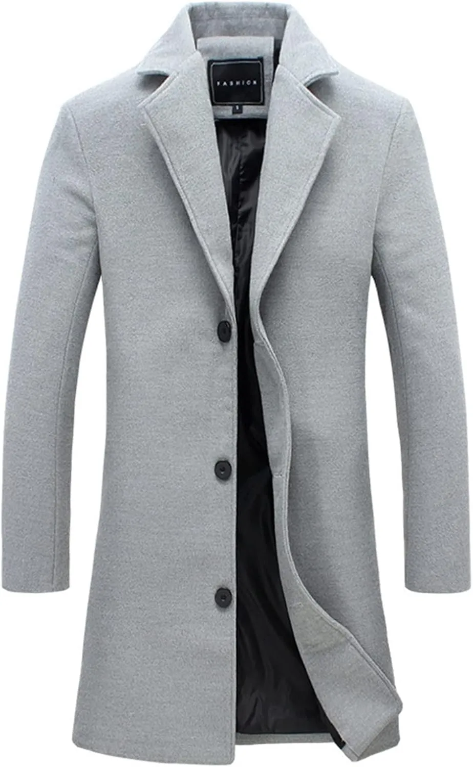 Black Trench Coat Men Costume Casual Trench Slim Fit Notched Collar Long Jacket Warm Winter Soft Vintage Overcoat