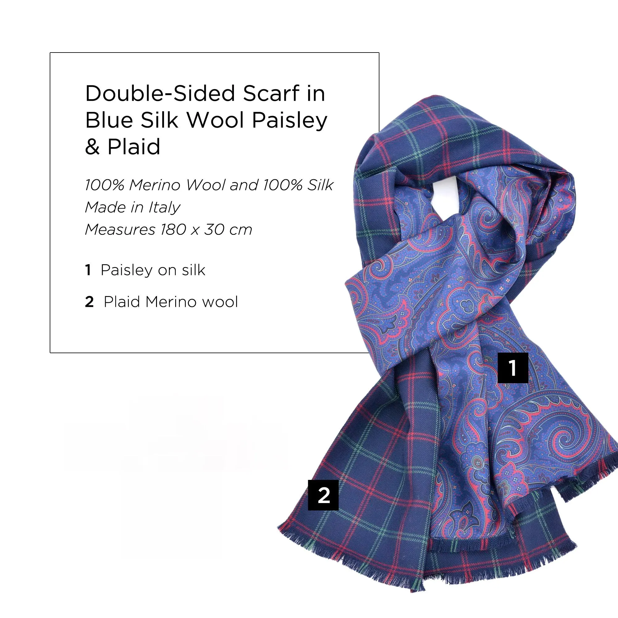 Blue Paisley & Plaid Double Sided Scarf