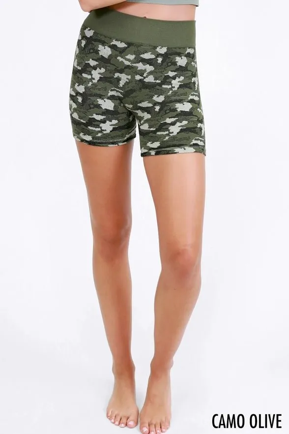 Camo Ribbed Biker Shorts