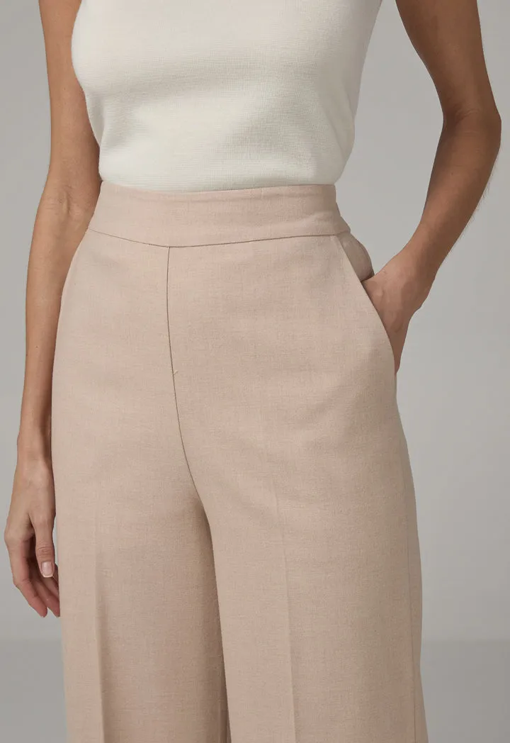 Choice Straight Cut Elasticated Waist Basic Trousers Beige