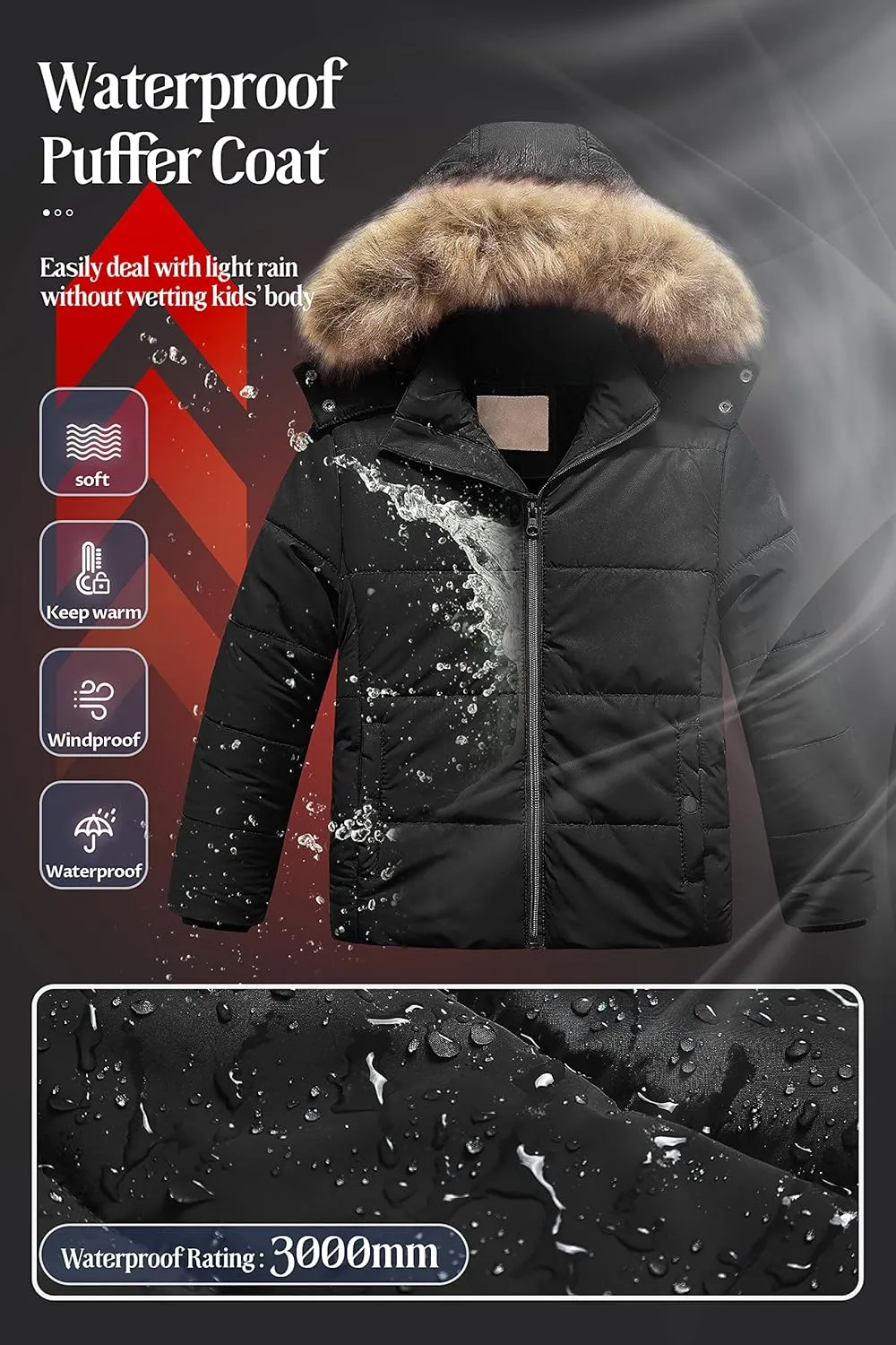 Chrisuno Girl's Water Resistant Winter Coats Warm Fleece Lined Outwear Ski Snow Jacket With Removable Hood