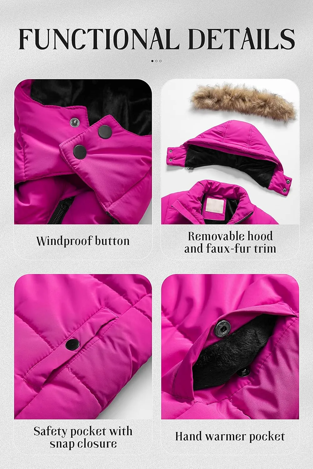 Chrisuno Girl's Water Resistant Winter Coats Warm Fleece Lined Outwear Ski Snow Jacket With Removable Hood